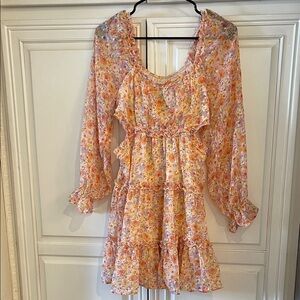 Jessica Simpson Floral Long Sleeve Dress - Pink and Orange